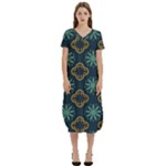 Flowers Pattern Design Abstract T-Shirt Midi Dress With Pockets