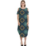 Flowers Pattern Design Abstract Cold Shoulder Loose Fit Dress With Pockets