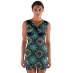 Flowers Pattern Design Abstract Wrap Front Bodycon Dress