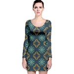 Flowers Pattern Design Abstract Long Sleeve Velvet Bodycon Dress