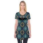 Flowers Pattern Design Abstract Short Sleeve Tunic 