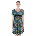 Flowers Pattern Design Abstract Short Sleeve V-neck Flare Dress