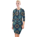 Flowers Pattern Design Abstract Quarter Sleeve Hood Bodycon Dress