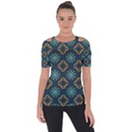 Flowers Pattern Design Abstract Shoulder Cut Out Short Sleeve Top