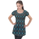 Flowers Pattern Design Abstract Puff Sleeve Tunic Top