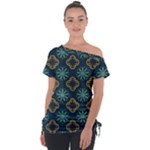 Flowers Pattern Design Abstract Off Shoulder Tie-Up T-Shirt