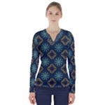 Flowers Pattern Design Abstract V-Neck Long Sleeve Top