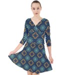 Flowers Pattern Design Abstract Quarter Sleeve Front Wrap Dress