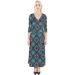 Flowers Pattern Design Abstract Quarter Sleeve Wrap Maxi Dress