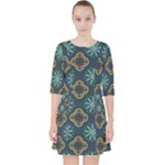 Flowers Pattern Design Abstract Quarter Sleeve Pocket Dress