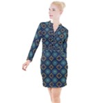 Flowers Pattern Design Abstract Button Long Sleeve Dress