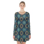 Flowers Pattern Design Abstract Long Sleeve Velvet V-neck Dress