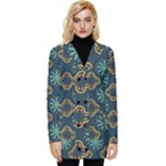 Flowers Pattern Design Abstract Button Up Hooded Coat 