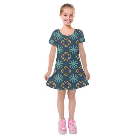 Flowers Pattern Design Abstract Kids  Short Sleeve Velvet Dress from ArtsNow.com