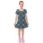 Flowers Pattern Design Abstract Kids  Short Sleeve Velvet Dress