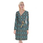 Flowers Pattern Design Abstract Long Sleeve Velvet Front Wrap Dress