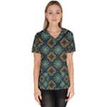 Flowers Pattern Design Abstract Women s V-Neck Scrub Top