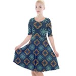 Flowers Pattern Design Abstract Quarter Sleeve A-Line Dress