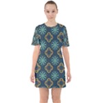 Flowers Pattern Design Abstract Sixties Short Sleeve Mini Dress