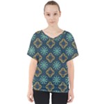 Flowers Pattern Design Abstract V-Neck Dolman Drape Top