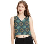 Flowers Pattern Design Abstract V-Neck Cropped Tank Top