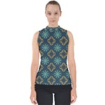 Flowers Pattern Design Abstract Mock Neck Shell Top