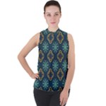 Flowers Pattern Design Abstract Mock Neck Chiffon Sleeveless Top