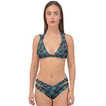 Flowers Pattern Design Abstract Double Strap Halter Bikini Set