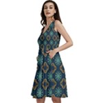 Flowers Pattern Design Abstract Sleeveless V-Neck Skater Dress with Pockets