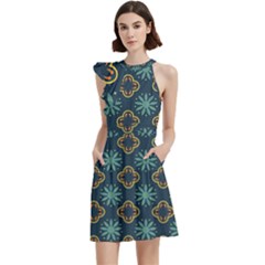 Cocktail Party Halter Sleeveless Dress With Pockets 