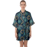 Flowers Pattern Design Abstract Half Sleeve Satin Kimono 