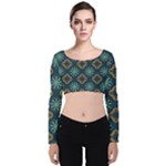 Flowers Pattern Design Abstract Velvet Long Sleeve Crop Top