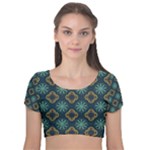 Flowers Pattern Design Abstract Velvet Short Sleeve Crop Top 