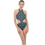 Flowers Pattern Design Abstract Halter Side Cut Swimsuit