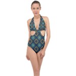 Flowers Pattern Design Abstract Halter Front Plunge Swimsuit