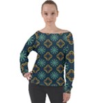 Flowers Pattern Design Abstract Off Shoulder Long Sleeve Velour Top