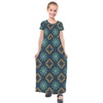 Flowers Pattern Design Abstract Kids  Short Sleeve Maxi Dress