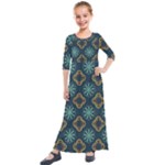 Flowers Pattern Design Abstract Kids  Quarter Sleeve Maxi Dress