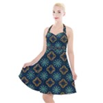 Flowers Pattern Design Abstract Halter Party Swing Dress 