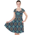 Flowers Pattern Design Abstract Cap Sleeve Midi Dress With Pockets