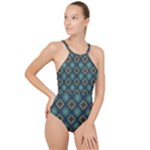 Flowers Pattern Design Abstract High Neck One Piece Swimsuit