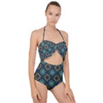 Flowers Pattern Design Abstract Scallop Top Cut Out Swimsuit