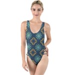 Flowers Pattern Design Abstract High Leg Strappy Swimsuit