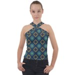 Flowers Pattern Design Abstract Cross Neck Velour Top