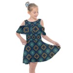 Flowers Pattern Design Abstract Kids  Shoulder Cutout Chiffon Dress