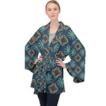 Flowers Pattern Design Abstract Long Sleeve Velvet Kimono 