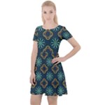 Flowers Pattern Design Abstract Cap Sleeve Velour Dress 