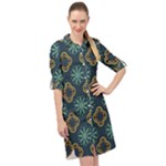 Flowers Pattern Design Abstract Long Sleeve Mini Shirt Dress