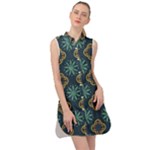 Flowers Pattern Design Abstract Sleeveless Shirt Dress