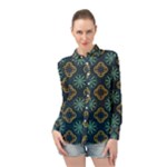 Flowers Pattern Design Abstract Long Sleeve Chiffon Shirt